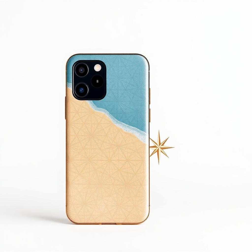 Phone case with a sand and ocean-blue travel pattern